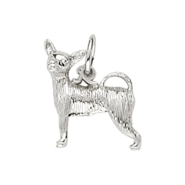 Rhodium Sterling Silver Chihuahua Dog Charm, 3-D. H 0.63