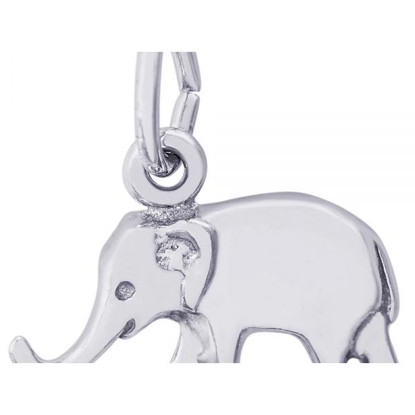 Rhodium Sterling Silver Elephant Charm/Pendant. Polished. H 0.32