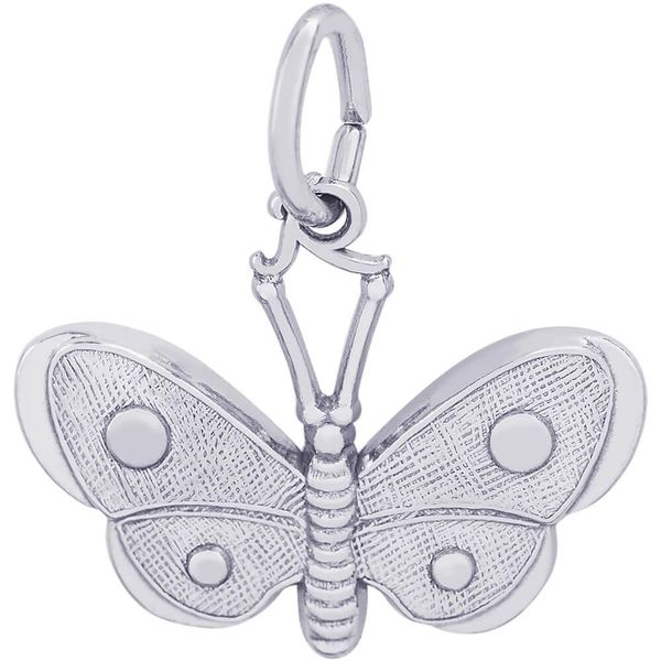 Rhodium Sterling Silver Spotted Wings Butterfly Charm/Pendant.  2-D. H 0.54