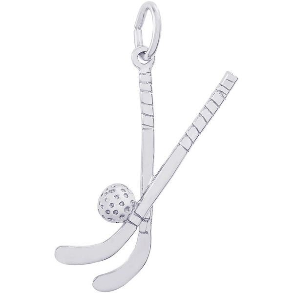 Rhodium Sterling Silver Field Hockey Sticks with Ball Charm/Pendant.  1.01