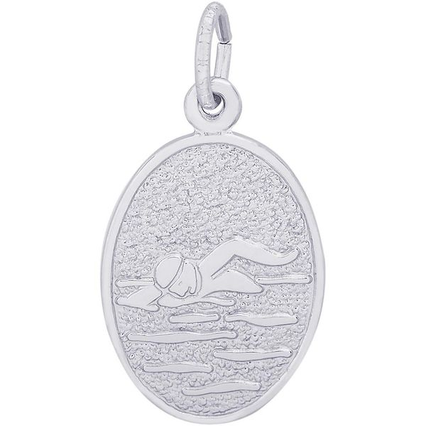 Rhodium Sterling Silver Swimmers Oval Disc Charm/Pendant. .73