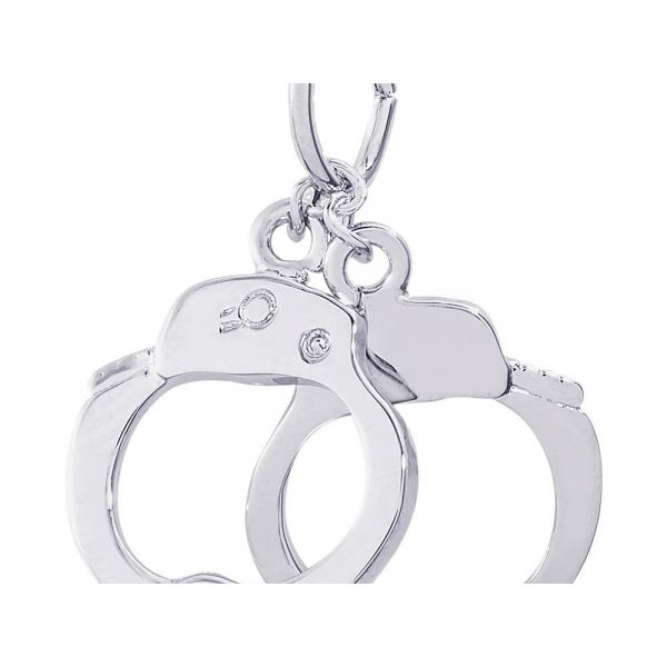 Rhodium Sterling Silver Handcuffs Charm Polished,  0.56