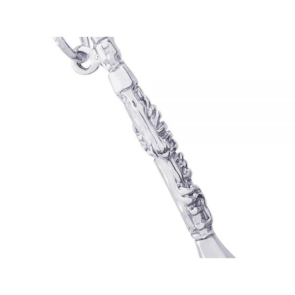 Rhodium Sterling Silver 3-D Clarinet Charm. Barnes Jewelers Goldsboro, NC