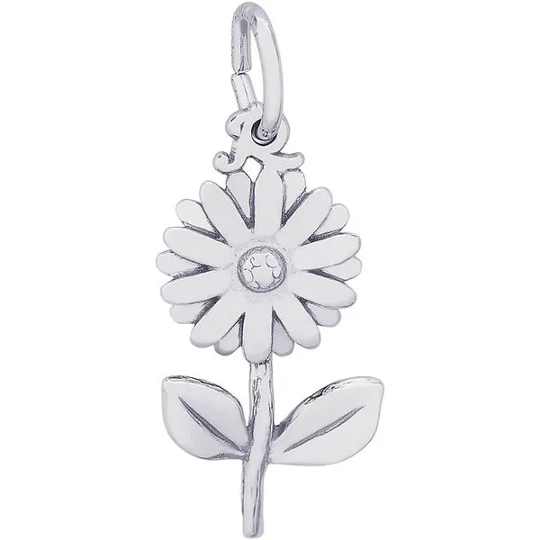 Rhodium Sterling Silver 3-D Daisy Flower  Charm. Barnes Jewelers Goldsboro, NC