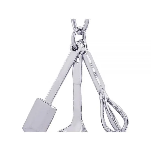 Rhodium Sterling Silver 3-D  Cooking Utensils Charm. moveable. Barnes Jewelers Goldsboro, NC