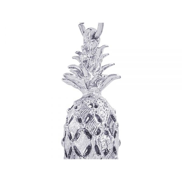 Rhodium Sterling Silver 3-D Hawaiian Pineapple Charm. Barnes Jewelers Goldsboro, NC