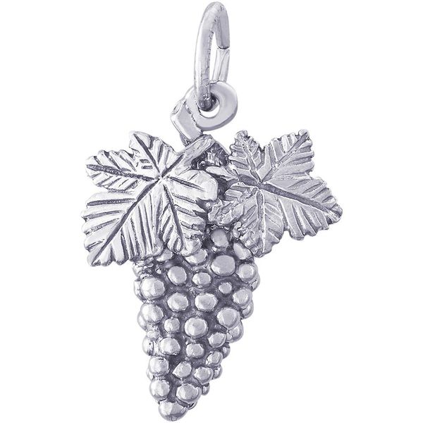 Rhodium Sterling Silver 3-D Grape Bunch Charm. Barnes Jewelers Goldsboro, NC