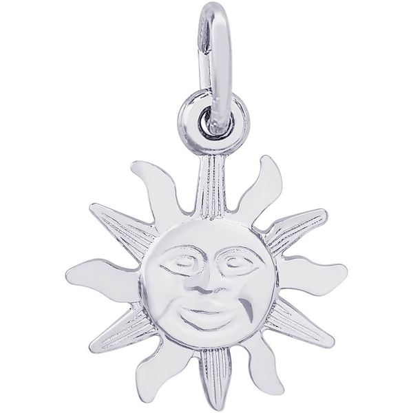 Rhodium Sterling Silver Sunshine Charm. engravable on back. Barnes Jewelers Goldsboro, NC