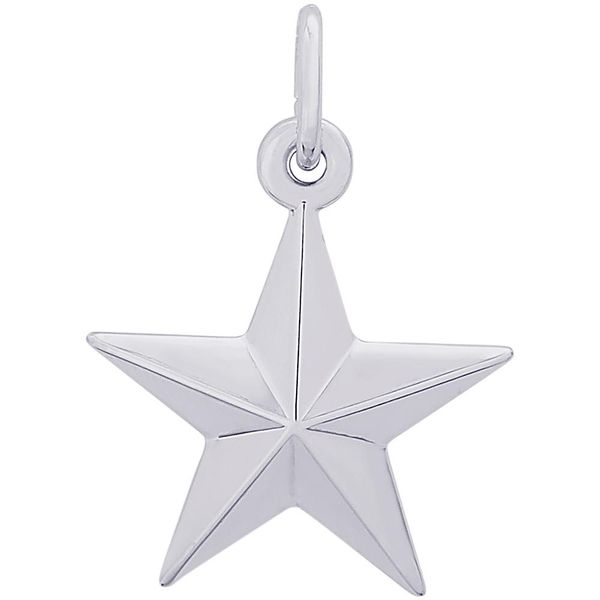 Rhodium Sterling Silver 2-D Star Charm. Polished. Barnes Jewelers Goldsboro, NC