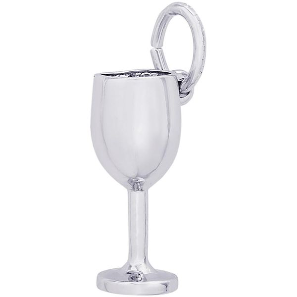 Rhodium Sterling Silver 3-D Wine Glass Charm. Barnes Jewelers Goldsboro, NC