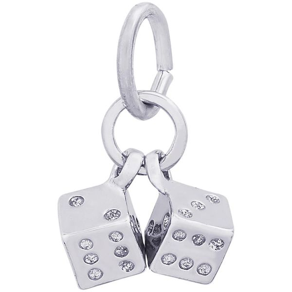 Rhodium Sterling Silver 3-D Dice Charm. moveable. Barnes Jewelers Goldsboro, NC