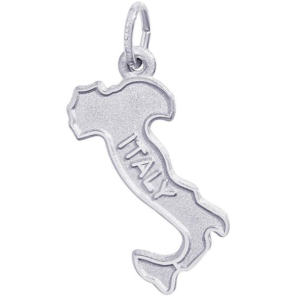 Rhodium Sterling Silver  ITALY  Charm. engravable. Barnes Jewelers Goldsboro, NC