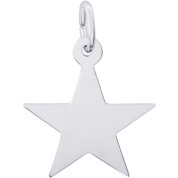 Rhodium Sterling Silver Star Charm/pendant, polished, engravable, 15.2mm x 15.7mm Barnes Jewelers Goldsboro, NC