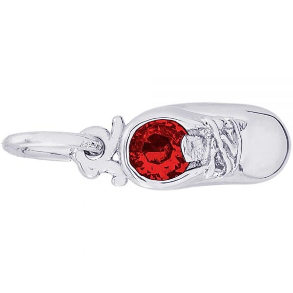 Rhodium Sterling Silver Baby Shoe Charm, July, Polished, Engravable,    # 2734-007 Barnes Jewelers Goldsboro, NC