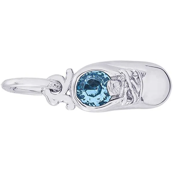 Rhodium Sterling Silver Baby Shoe Charm, December, Polished, Engravable, Barnes Jewelers Goldsboro, NC