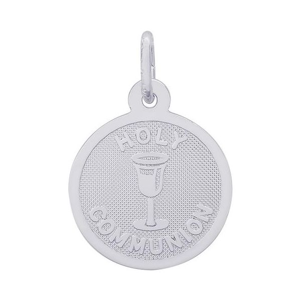 Rhodium Sterling Silver Holy Communion Disc Charm/Pendant, Polished, 14.2mm, engravable, Barnes Jewelers Goldsboro, NC