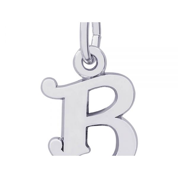 Rhodium Sterling Silver Curly Initial  B  Charm. Polished. 0.42