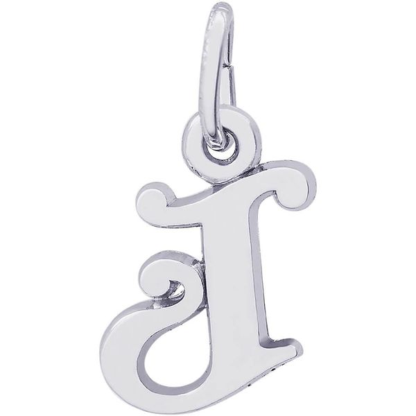 Rhodium Sterling Silver Curly Initial  J  Charm. Polished. 0.42