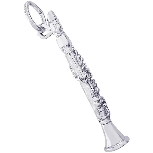 Rhodium Sterling Silver 3-D Clarinet Charm. 1.19