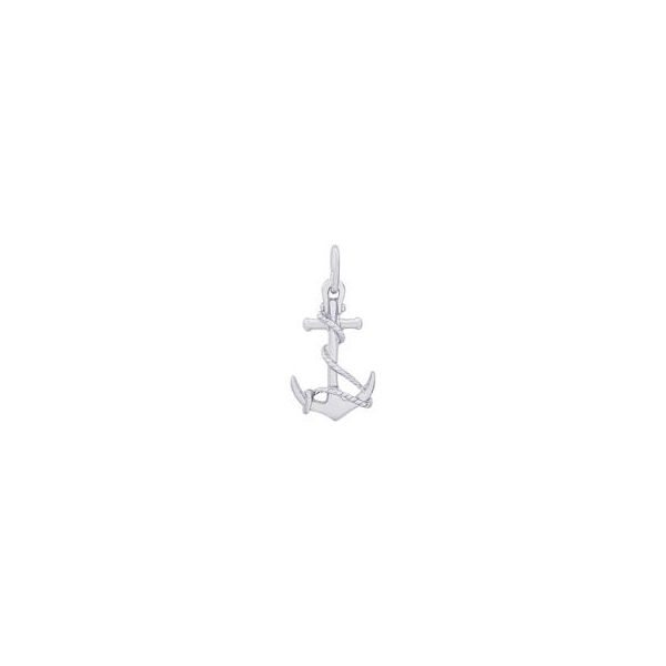 Rhodium Sterling Silver  3-D Anchor with Rope Accent.  charm/pendant. polished. 0.51