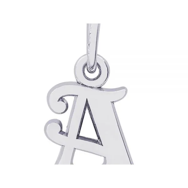 Rhodium Sterling Silver Curly  Initial A charm. Polished. 0.42