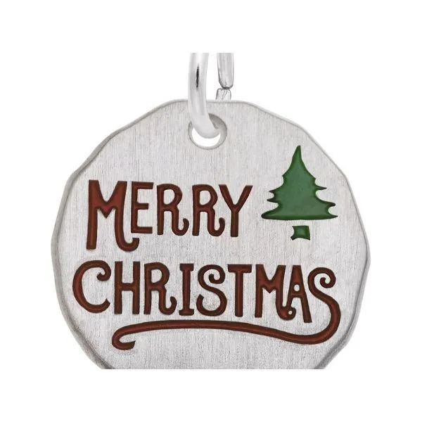 Rhodium Sterling Silver Merry Christmas Charm with Red & Green Enamel Barnes Jewelers Goldsboro, NC