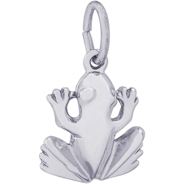 Rhodium Sterling Silver Frog Charm/Pendant. 2-D.  H 0.46