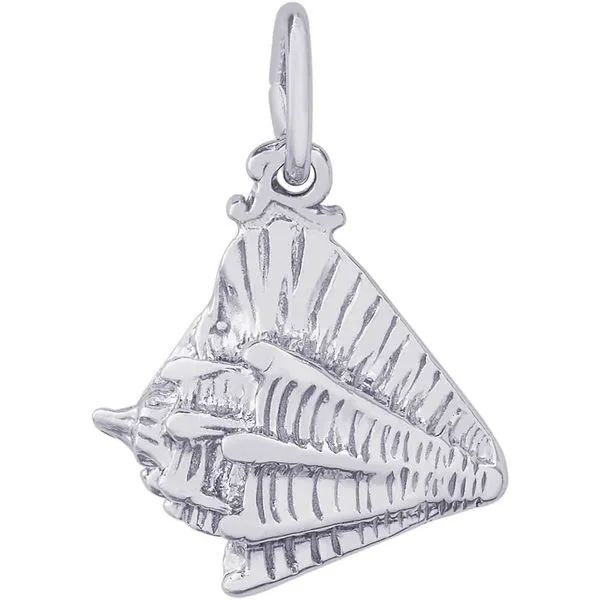 Rhodium Sterling Silver 3-D Conch Shell Charm/Pendant.   H 0.55