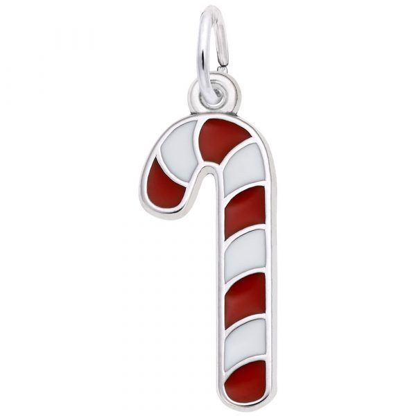 Rhodium Sterling Silver Red/White Candy Cane Charm/Pendant Barnes Jewelers Goldsboro, NC