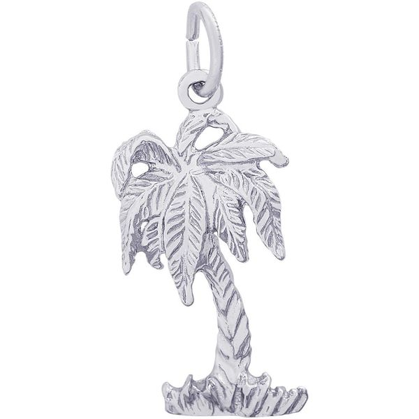 Rhodium Sterling Silver Palm Tree Charm. Barnes Jewelers Goldsboro, NC