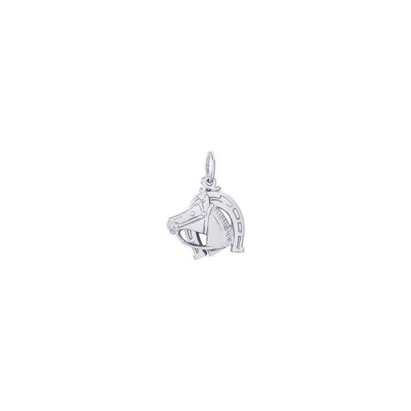 Rhodium Sterling Silver Horse Head/Horse Shoe Charm/pendant.  H 0.55