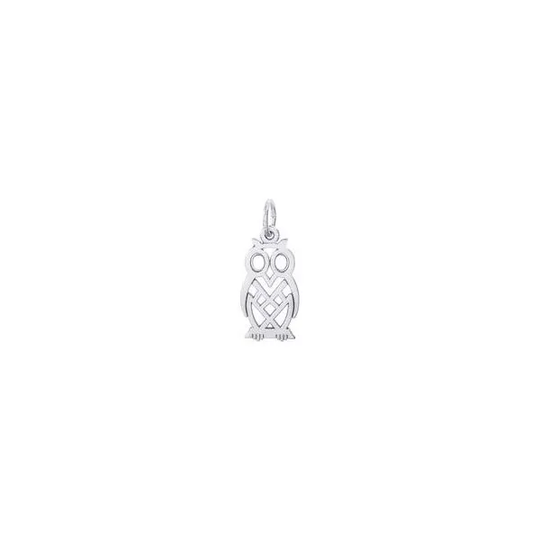 Rhodium Sterling Silver  Flat Owl,  Openwork, Polished,  0.73