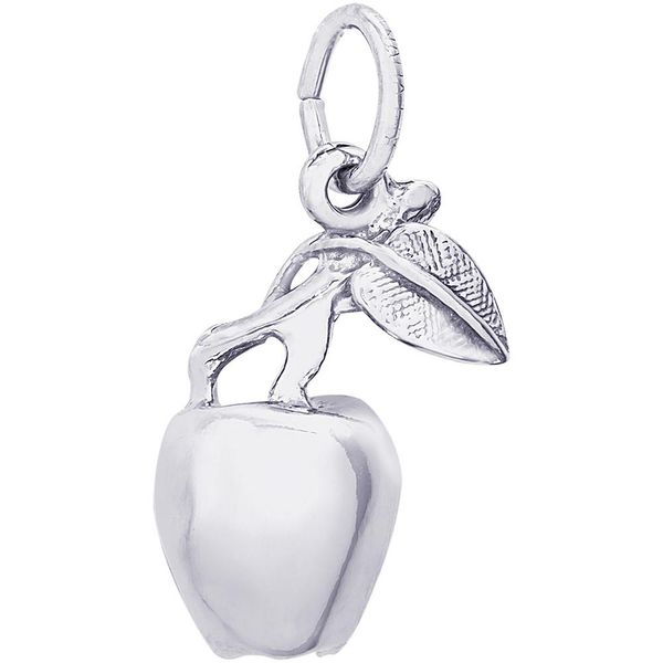 Rhodium Sterling Silver 3-D Apple w/ stem,  Charm. Barnes Jewelers Goldsboro, NC