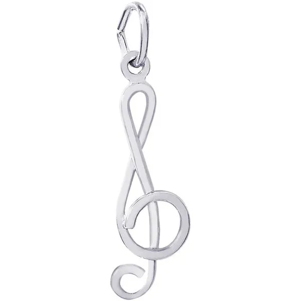 Rhodium Sterling Silver Treble Clef Charm. 0.78