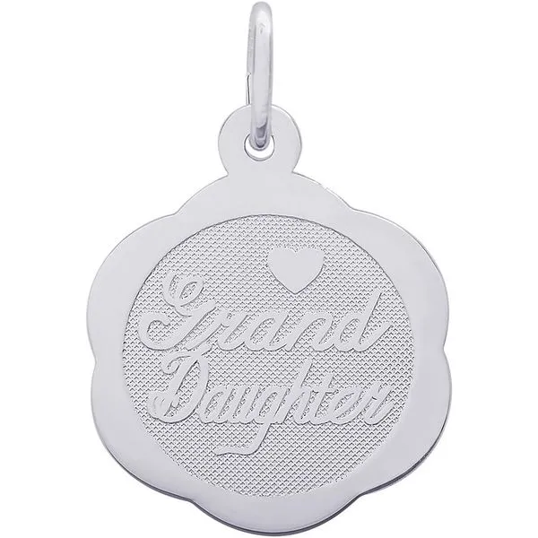 Rhodium Sterling Silver Grand Daughter Disc, Scalloped, 17mm, Polished, engravable, Barnes Jewelers Goldsboro, NC