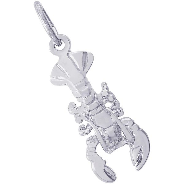 Rhodium Sterling Silver 3-D Lobster Charm/Pendant. H 0.75