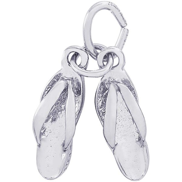 Rhodium Sterling Silver 3-D  Pair of Flip Flops Charm. moveable. Barnes Jewelers Goldsboro, NC