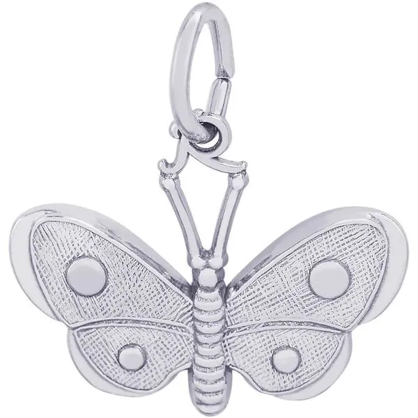 Rhodium Sterling Silver Spotted Wings Butterfly Charm/Pendant.  2-D. H 0.54