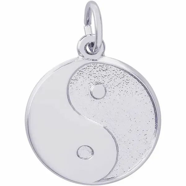 Rhodium  Sterling Silver  Yin Yang Disc Charm. Polished. Engravable. Barnes Jewelers Goldsboro, NC