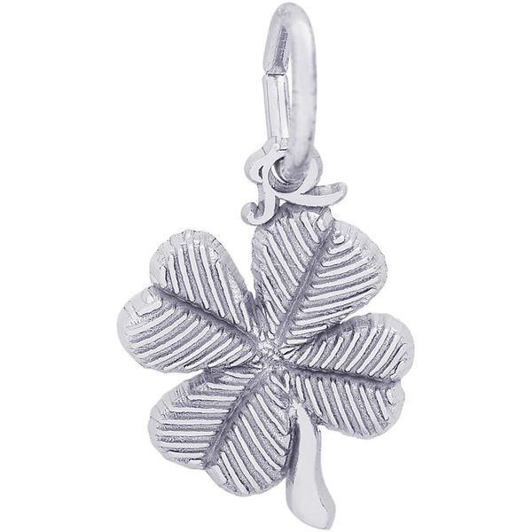 Rhodium Sterling Silver Four Leaf Clover Charm. Barnes Jewelers Goldsboro, NC