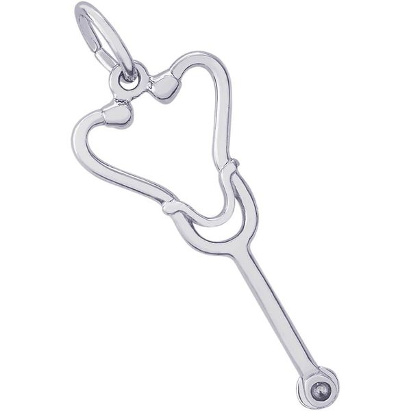 Rhodium Sterling Silver Stethoscope Charm.  0.94