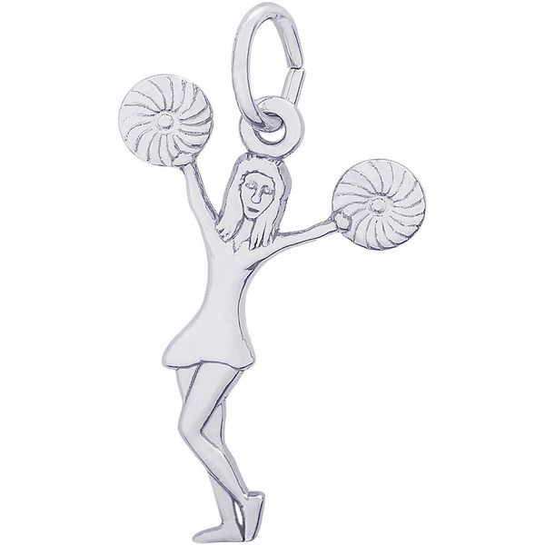 Rhodium Sterling Silver Cheerleader with Pom Poms  Charm/Pendant. 0.82