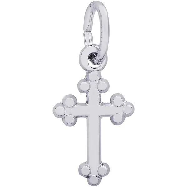 Rhodium Sterling Silver Botonny Cross Charm. Polished Barnes Jewelers Goldsboro, NC