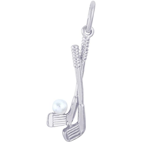 Rhodium Sterling Silver 3-D Golf Clubs w/ball,  charms/pendant.  H 0.81