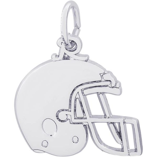 Rhodium Sterling Silver Football Helmet. Flat. Charm/Pendant. Engravable. 0.54