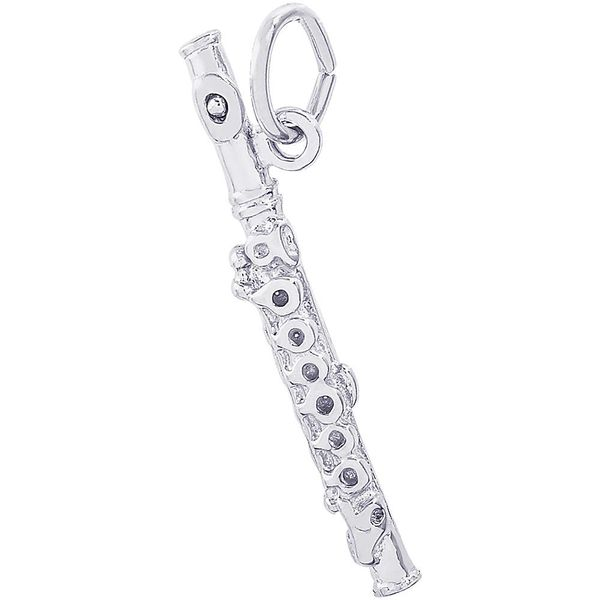 Rhodium Sterling Silver 3-D Piccolo Flute Charm. 1.13