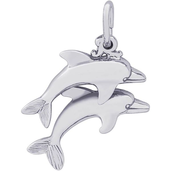 Rhodium Sterling Silver 2-D Two Dolphins Jumping  Charms/pendants. H 0.56