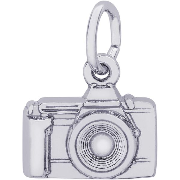 Rhodium Sterling Silver Camera Charm. 0.39