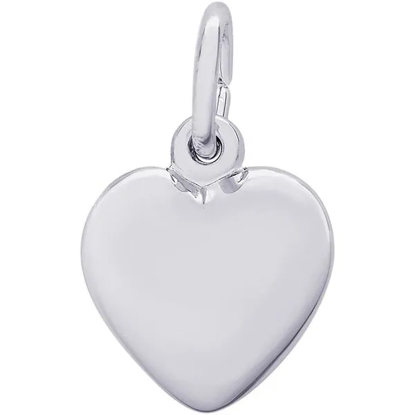 Rhodium Sterling Silver  Small Puffy  Heart Charm. polished. Barnes Jewelers Goldsboro, NC