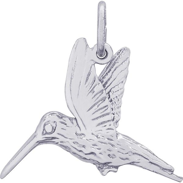 Rhodium Sterling Silver Hummingbird Charm/Pendant. 3-D.  H 0.67